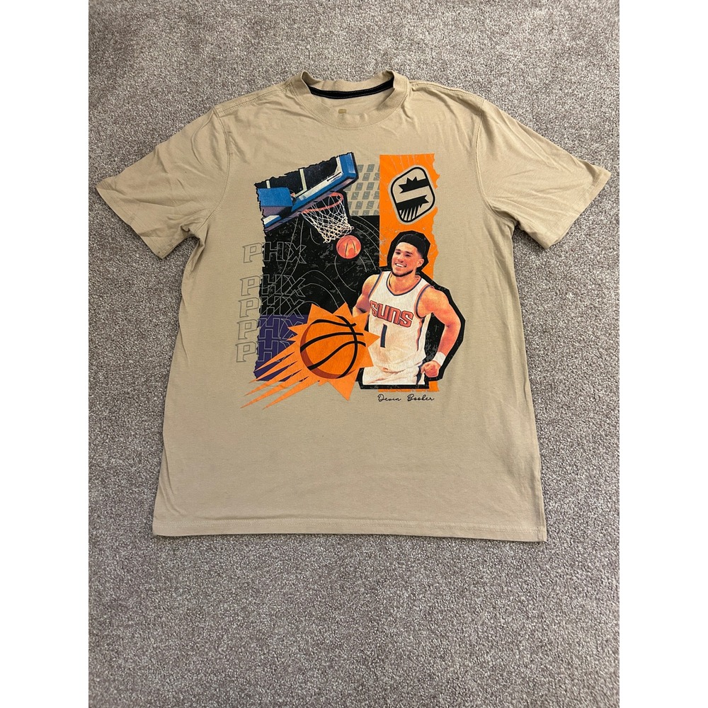 NBA Phoenix Suns Devin Booker Graphic T-Shirt Mens Large Tan Excellent Signature
